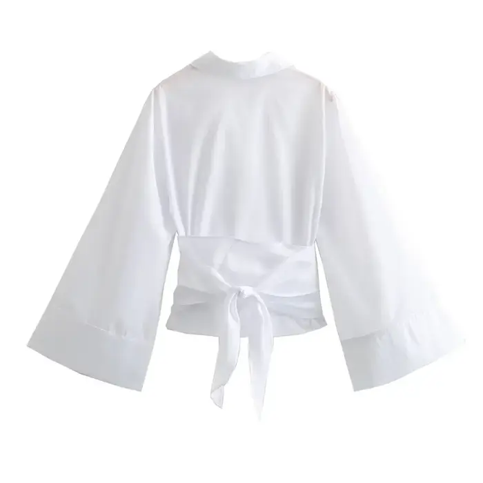 Chemise en popeline à Double boutonnage pour femmes, nouvelle mode décontractée, col Polo, nœud papi