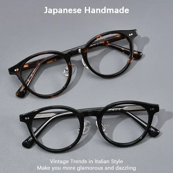 Monture de lunettes vintage ronde en acétate pour hommes et femmes, style décontracté professionnel,