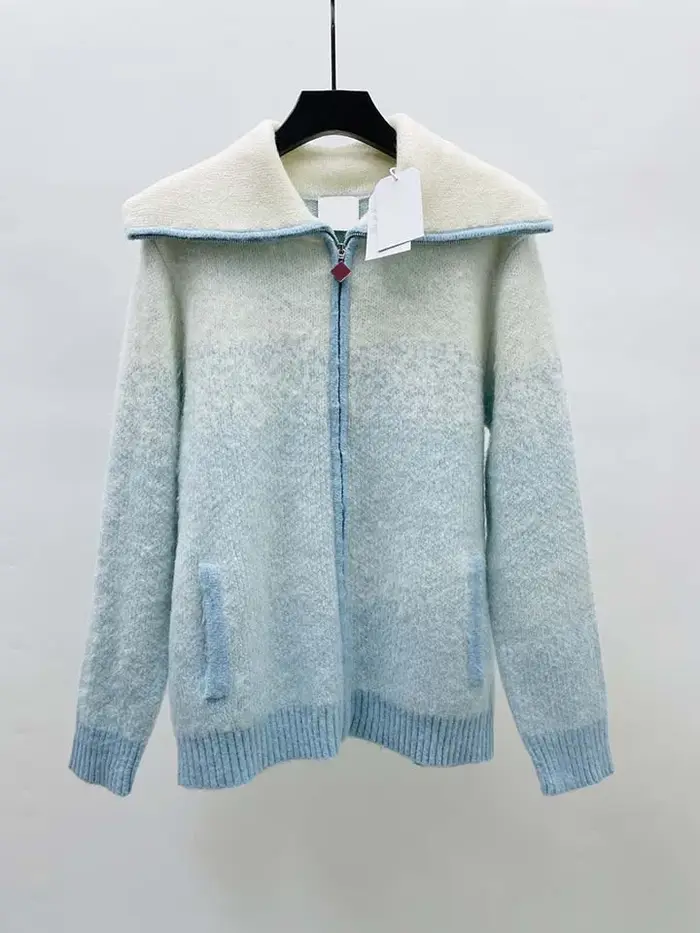 Nouvelle Version 2026 – Manteau Pull Dégradé Bleu en Mélange Mohair Casinoblank pour Femme et Homme 