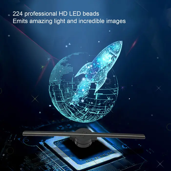 Ventilateur d'hologramme 3D, projecteur 3D WiFi 16,5 pouces, 2000x224, avec 224 perles lumineuses LE