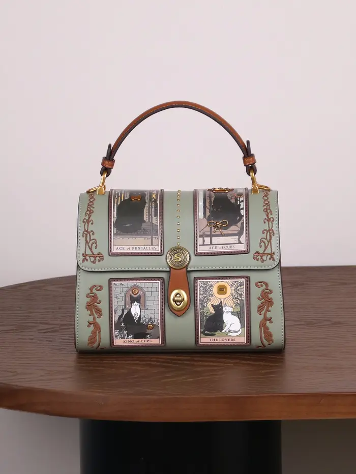 Nouveau sac à main de luxe pour femme 2026, style rétro, sac Boston Tarot, motif chat mignon, sac do