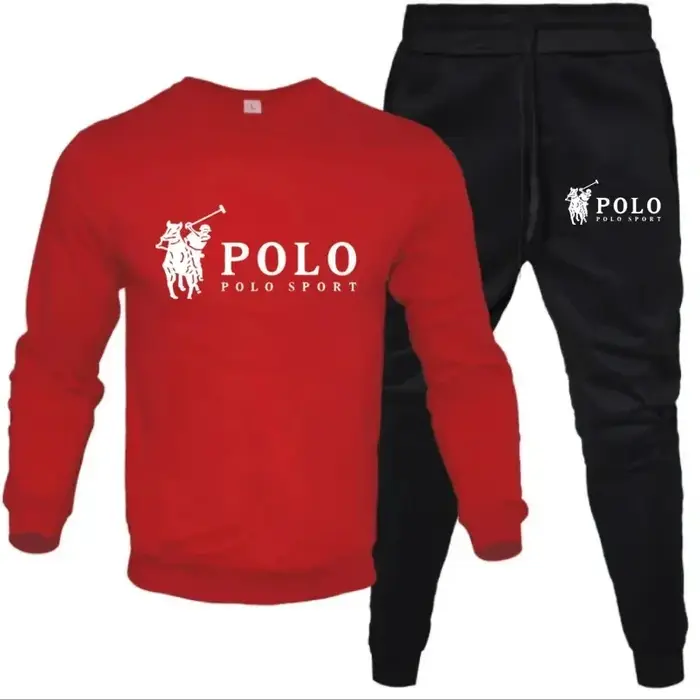 Ensemble de survêtement sportif pour homme en 2 pièces - Sweat-shirt à col rond noir et pantalon de 