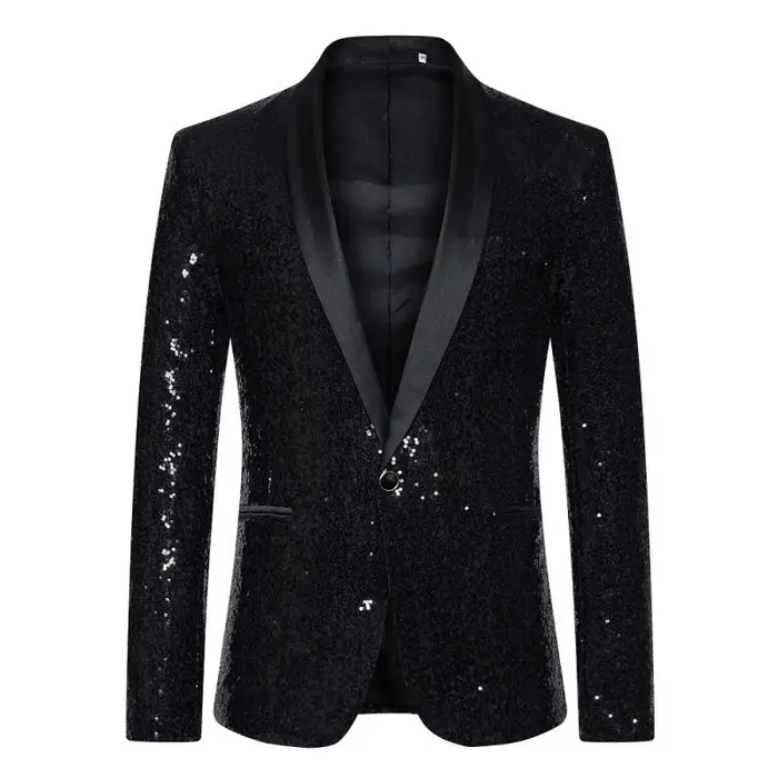 Blazer homme KIDWHXR à col rabattu, couleur contrastante, sequins, veste de costume pour homme, manc
