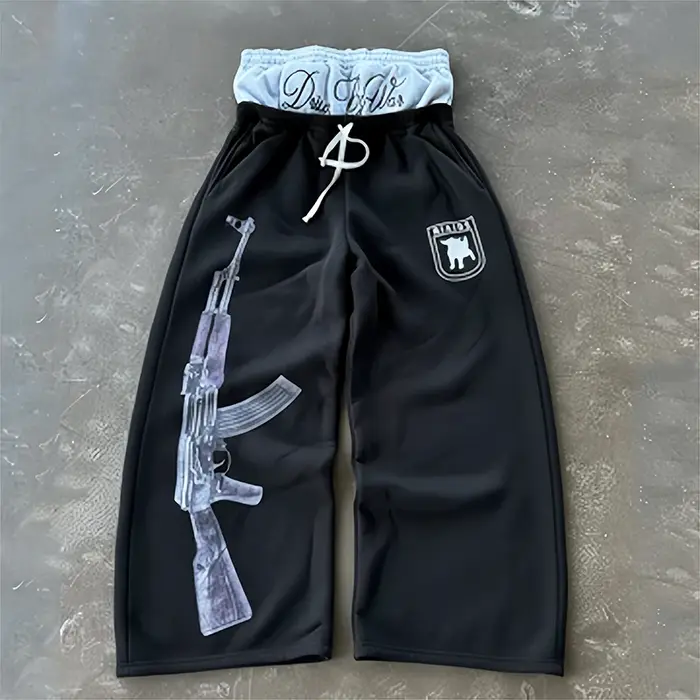 Y2K – pantalon de garde de rue brodé, taille haute, décontracté, jambe droite, Double taille, Design
