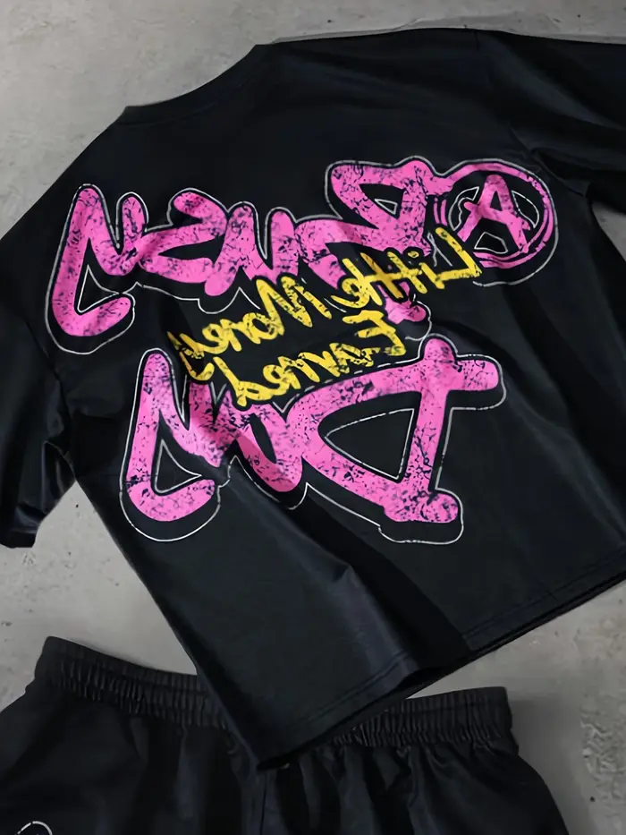 Ensemble T-shirt et short à col rond pour hommes, imprimé Graffiti personnalisé, confortable et resp
