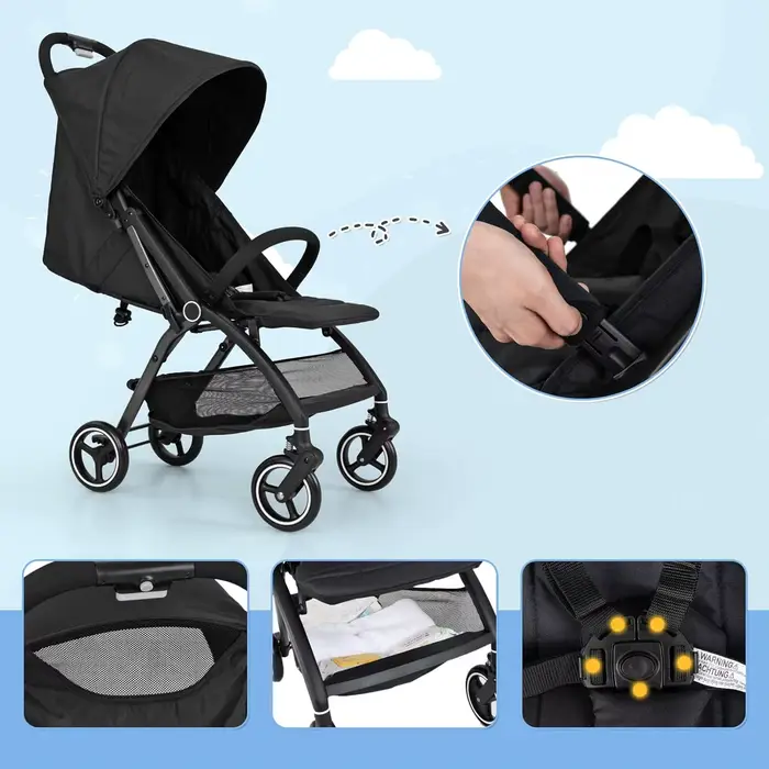 Poussette pliante à une main, Buggy de voyage léger avec dossier et capuche réglables, landau pour b