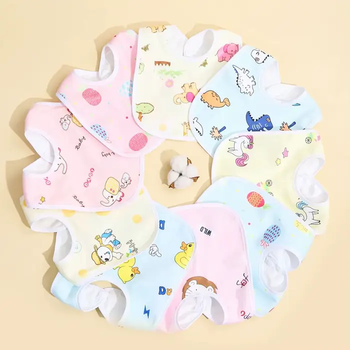 Bavoirs imperméables en coton pour bébé - Lot de 4/6/8/10 pièces - Protection repas garçons filles