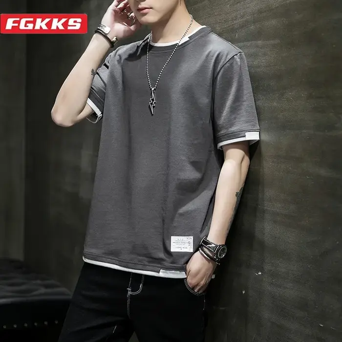 FGKKS 2024 T-shirt style décontracté pour hommes pur coton respirant mode à manches courtes concepti