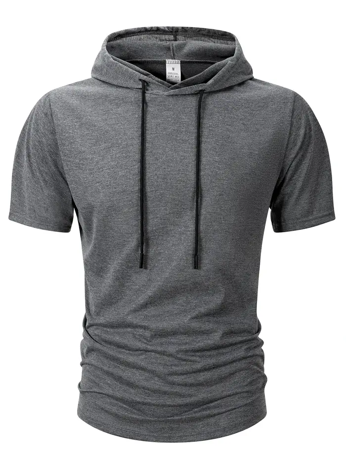 Sweat-shirt à capuche pour hommes, décontracté, manches courtes, ample, couleur unie, léger, Fitness