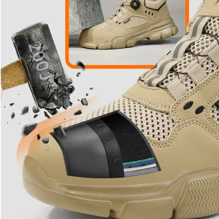 Chaussures de sécurité respirantes pour hommes avec bouton rotatif, anti-perforation et anti-écrasem
