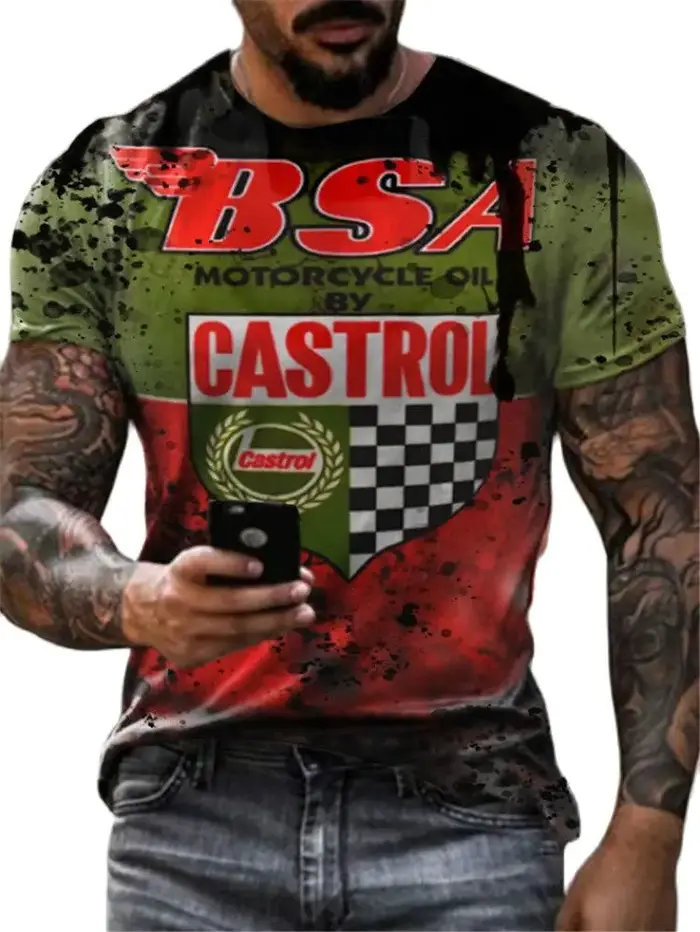 T-shirt à manches courtes imprimé 3D rétro pour hommes, t-shirts vintage, huile, décontracté, moto, 