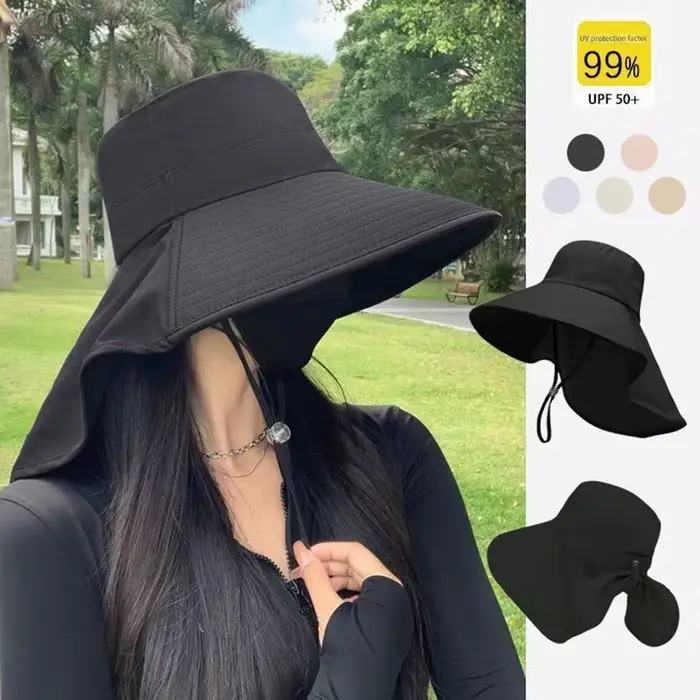 Châle crème solaire casquette queue de cheval voyage pêcheur chapeau large bord chapeau de soleil av