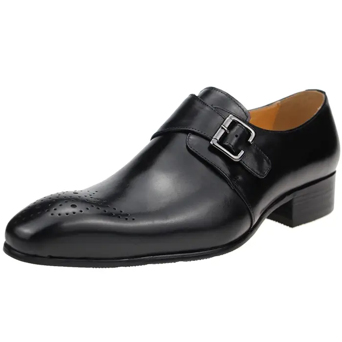 Chaussures en cuir à boucle latérale pour hommes, chaussures formelles à bout pointu, sculpture de t