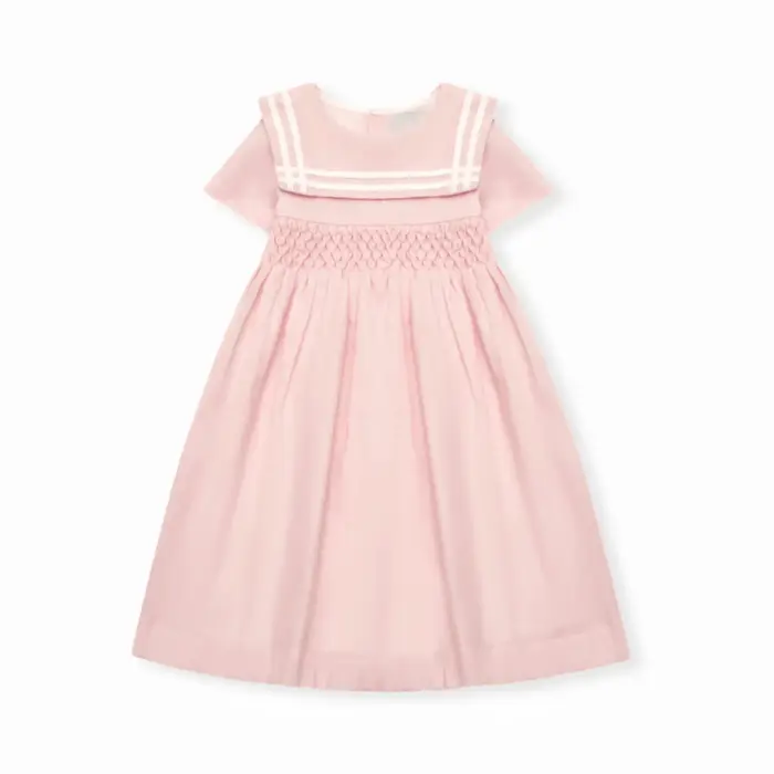 Robe en lin pour enfants, motif nid d'abeille, smocks faits main, manches courtes, vêtements pour fi
