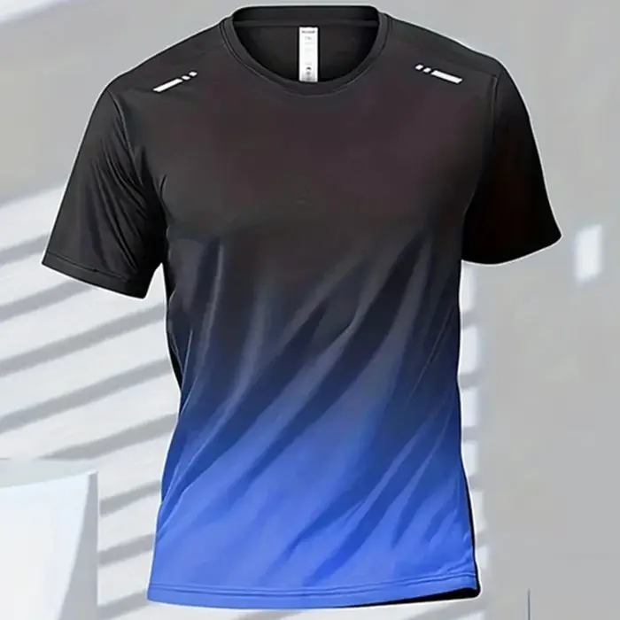 T-shirt col rond pour hommes, confortable et respirant, imprimé dégradé, haut d'extérieur décontract