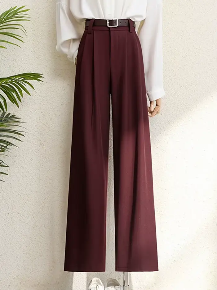 Costume bordeaux pour femmes, pantalon de bureau élégant, taille haute, jambes larges, à la mode, av