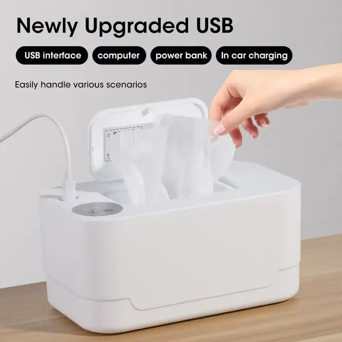 Chauffe-lingettes bébé portable avec écran LED et charge USB - Usage domestique et voiture