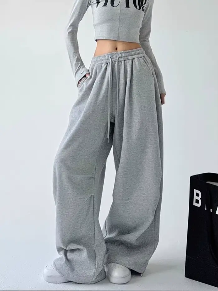 Y2K Harajuku pantalon de survêtement à jambes larges femmes Streetwear Baggy surdimensionné gris pan