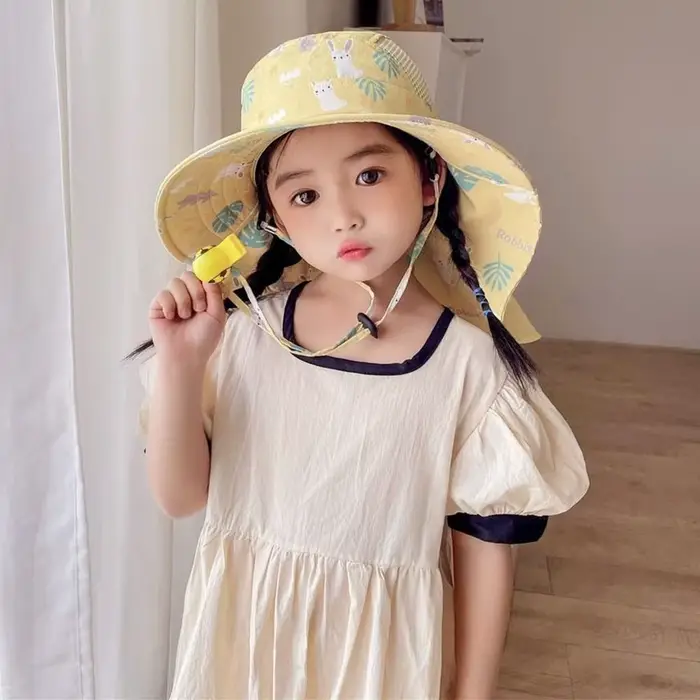 Chapeau de soleil d'été Anti UV pour enfants, casquette seau avec sifflet pour filles et garçons, co