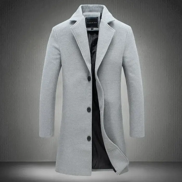 Manteau Long en coton pour hommes, mélange de laine, couleur Pure, décontracté, mode Business, vêtem