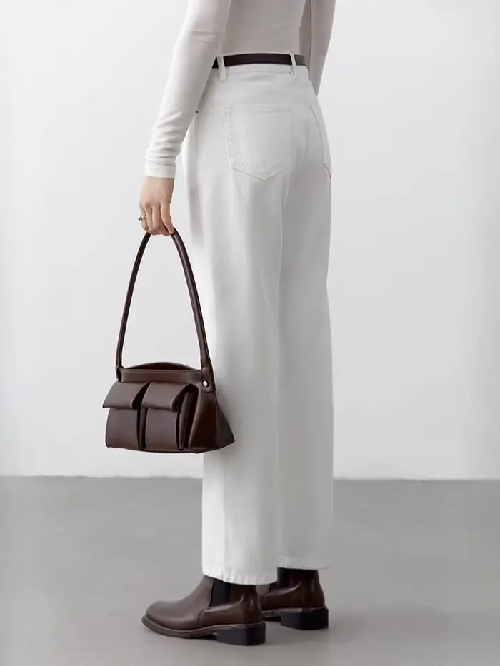 CHIC VEN femmes pantalon blanc mince taille haute coton jambe droite décontracté jambe mince jean fi