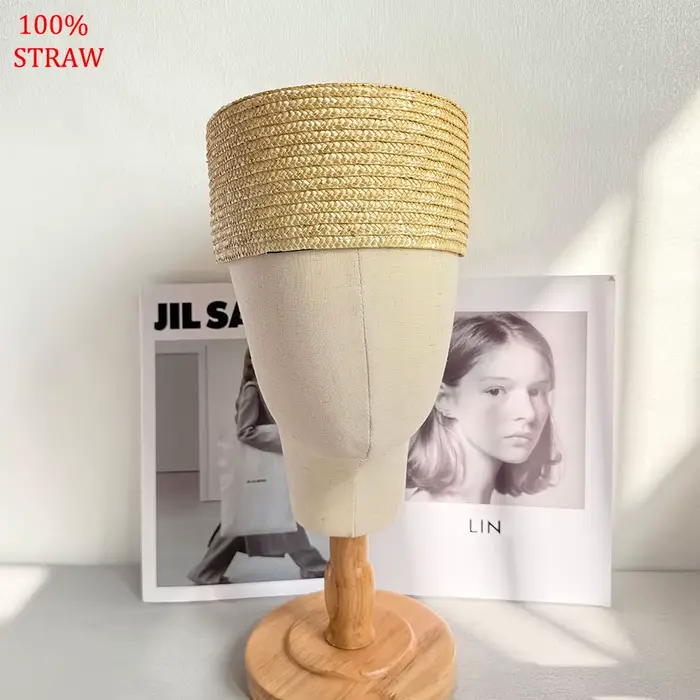 Chapeau Pillbox en Paille 100% Naturelle, Style Rétro Hôtesse de l'Air, Béret d'Été pour Femme, Chap
