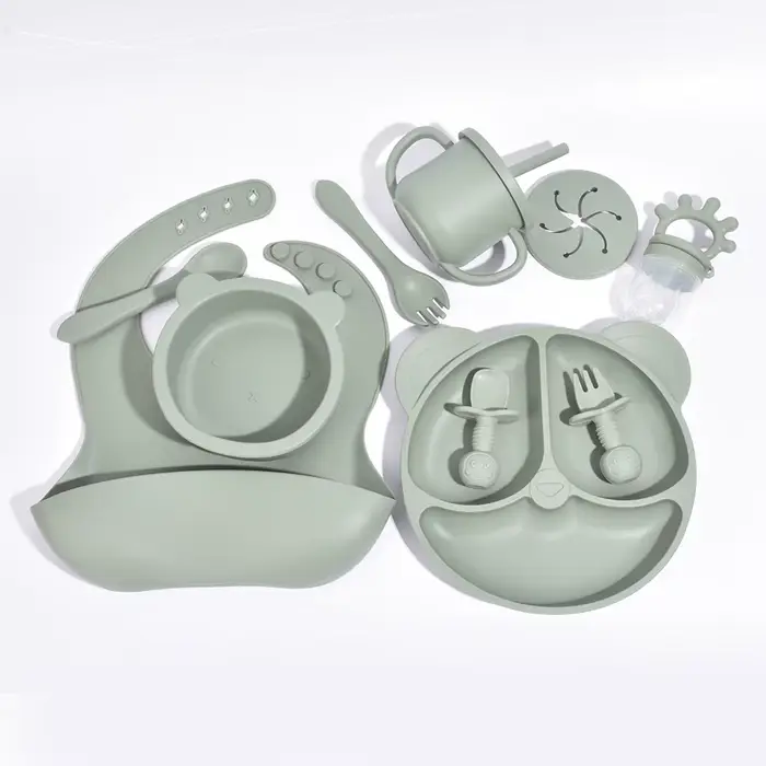 Ensemble assiettes silicone enfants 10 pièces aspiration anti-chute bol entraînement alimentation fourchette cuillère