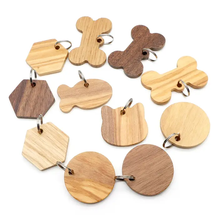 Étiquette d'identification de chien en bois, plaque signalétique personnalisée pour chiot, Anti-pert