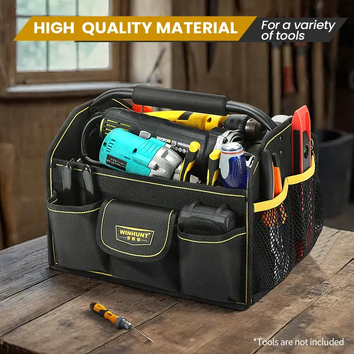 WINHUNT Sac fourre-tout, sac à outils à bouche large à 10 poches, bac à outils d'électricien tubulai