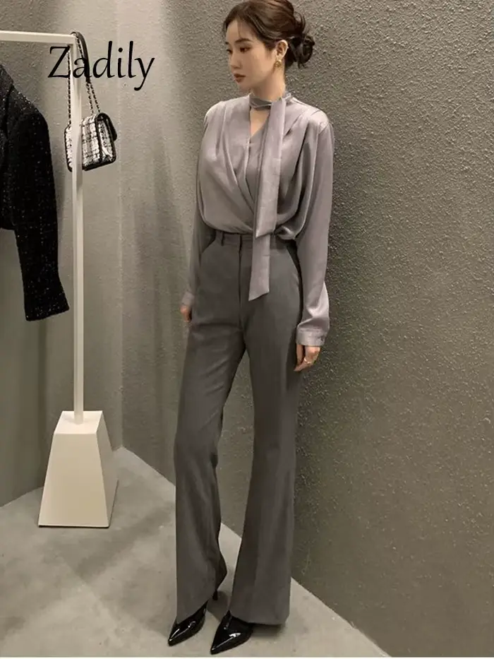 Zadily 2024 printemps bureau dame à manches longues femmes Satin Blouse Style coréen col en V pansem