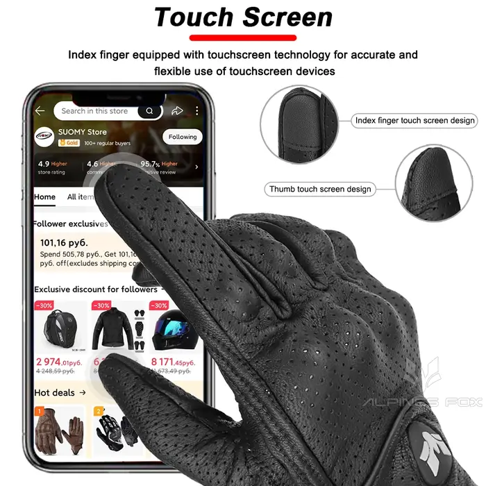 Gants de moto en cuir Vintage pour hommes, noirs, résistants à l'usure, pour écran tactile, antidéra