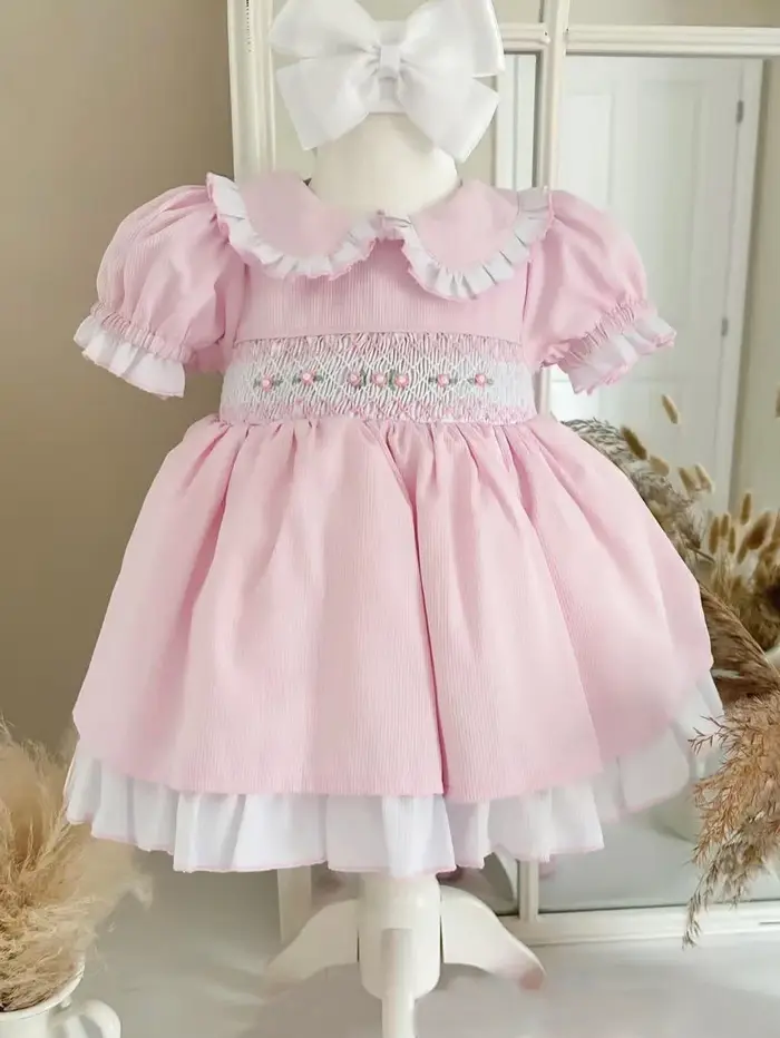 Bébé fille été rose fleur smocké à la main turc Vintage Lolita princesse robe de bal robe pour anniv