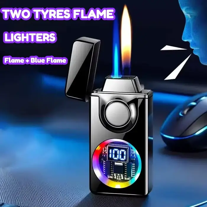 Briquet métallique à commande vocale pour homme résistant au vent et à la marée mode d'allumage par induction rechargeable par usb double flamme occasions spéciales