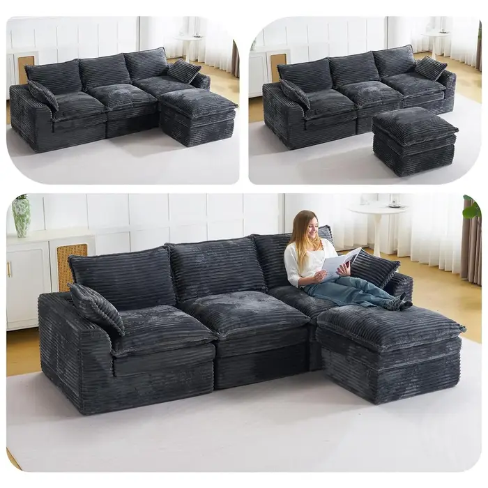 Canapé modulaire sectionnel de 113 pouces, canapé nuage en L surdimensionné avec assise profonde, ca