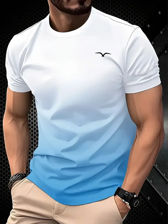 T-shirt d'été de luxe pour homme à imprimé 3D dégradé, motif abstrait vague tourbillonnante turquois