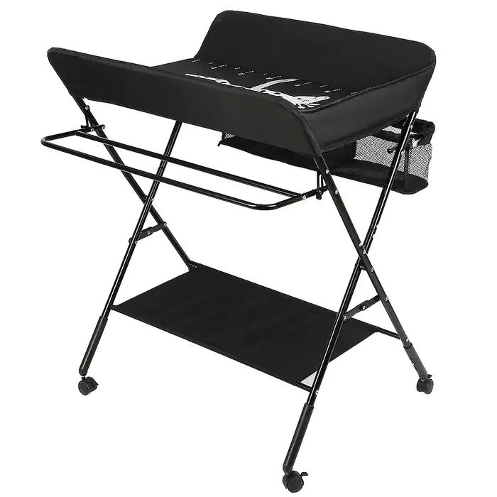 Table à Langer Bébé 4 Roues Pliante Avec Panier de Rangement 0-3 ans