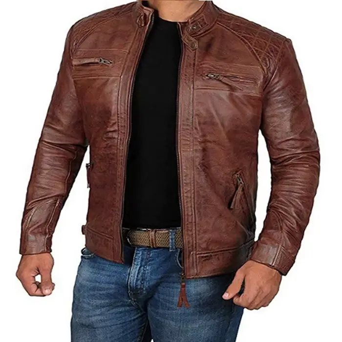 2024 nouveau printemps et automne hommes mode beau manteau en cuir col montant Punk moto veste en cu