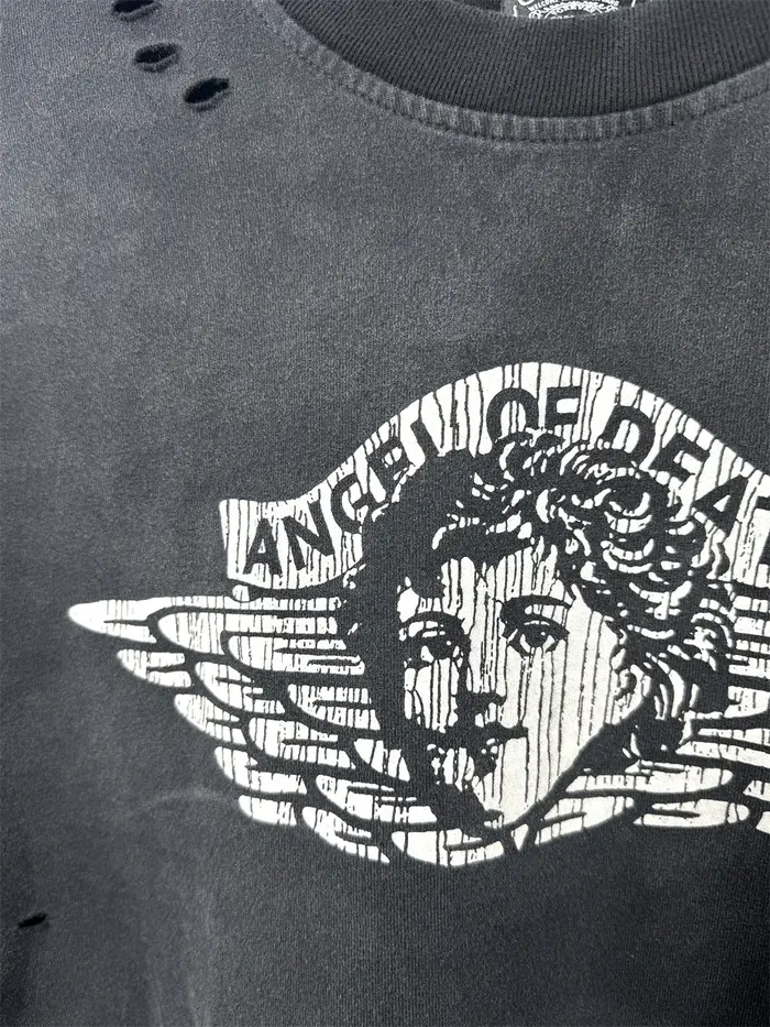 Vintage petit ange trou Saint manches longues lavé t-shirt hommes femmes haute qualité t-shirt hauts