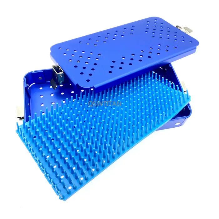 Boîte de stérilisation, plateau de stérilisation, boîtier de niveau unique avec tampon en Silicone, 