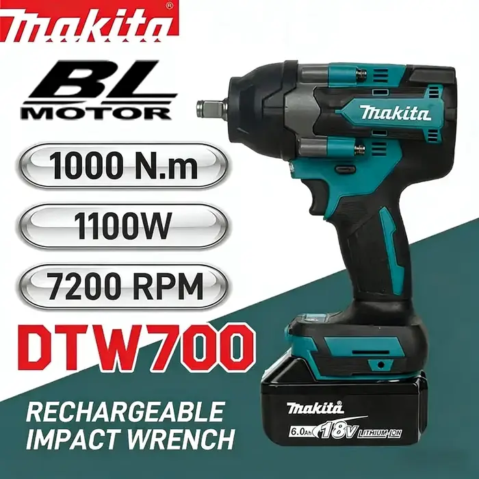 Clé à chocs électrique sans fil Makita Brushless DTW700 1/2 pouce 18V compatible avec les batteries,