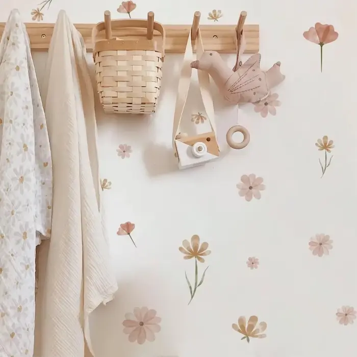 Autocollant mural fleur bohème aquarelle pour chambre d'enfant, salon, décoration d'intérieur, art é