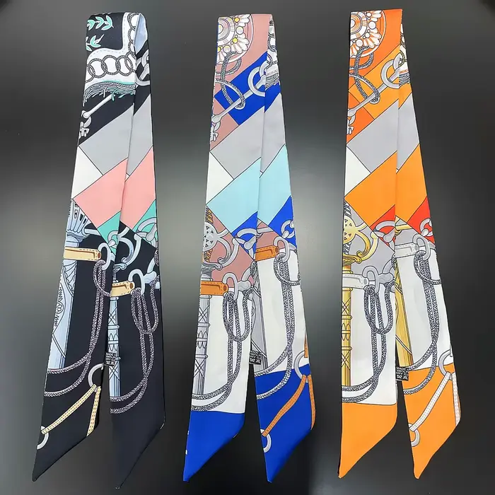 Foulard en soie sergé élégant pour femmes, nouveau design de luxe, bandeau mode, sac pour cheveux fin, polyvalent pour toutes les occasions