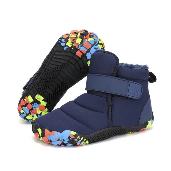 Chaussures de neige pieds nus à bout large pour enfants, bottes d'hiver chaudes en peluche pour garç