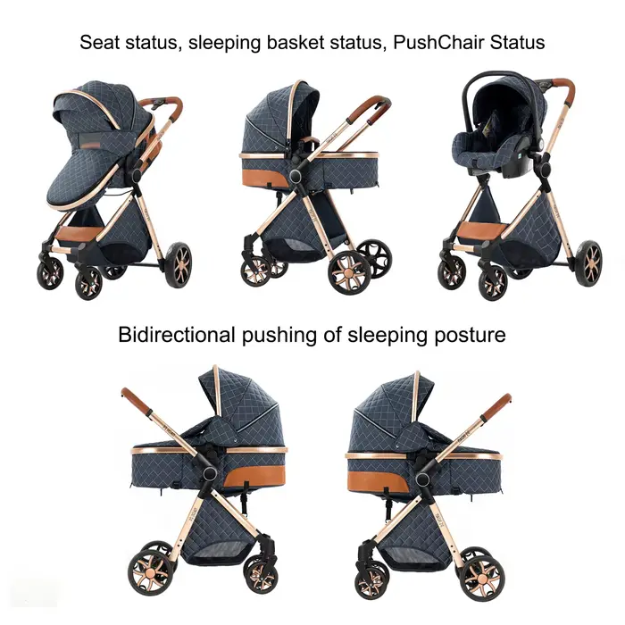 Poussette Bébé 3 en 1 Pliable Légère avec Dossier Réglable et Capote pour Nouveau-né, Idéale pour le