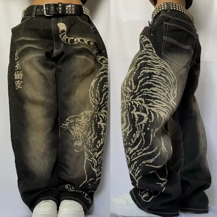 Jean Baggy pour hommes, nouveau modèle surdimensionné imprimé, Y2K Street Vintage Rock décontracté, 