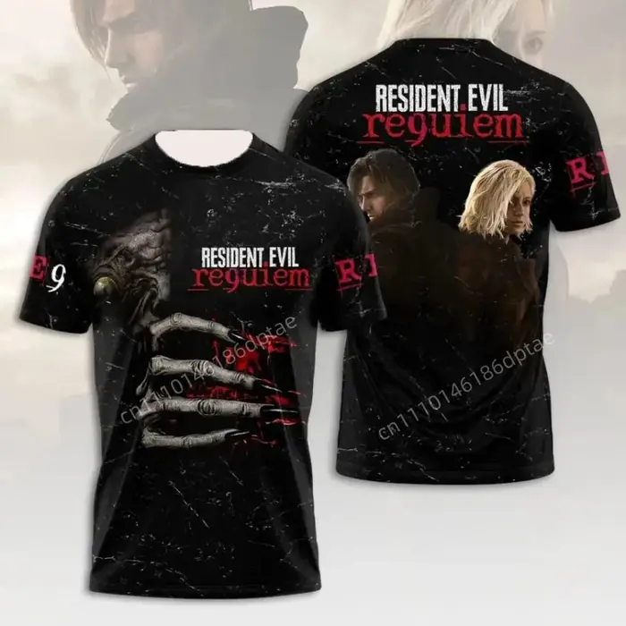 T-shirt imprimé 3D Resident Evil Requiem Leon S. Kennedy pour homme, streetwear décontracté à manche