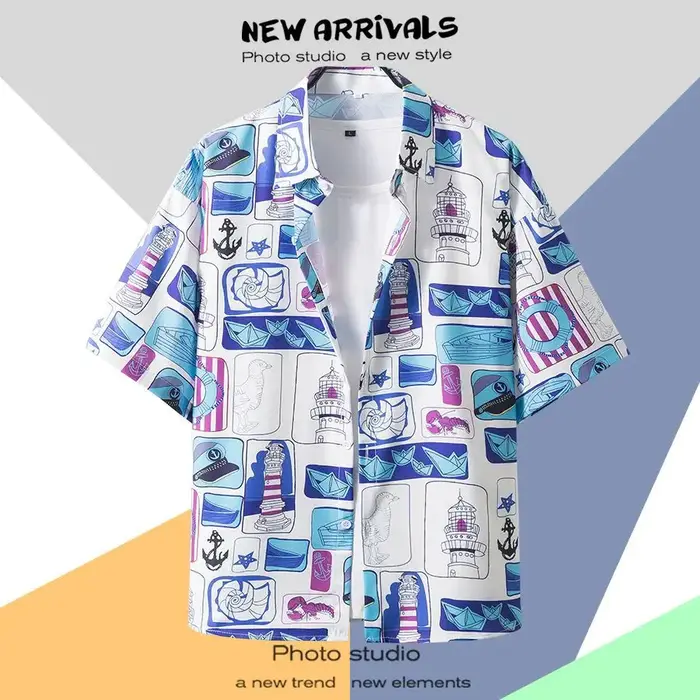 Chemise décontractée à manches courtes pour hommes et femmes, chemise à fleurs de bord de mer hawaïe
