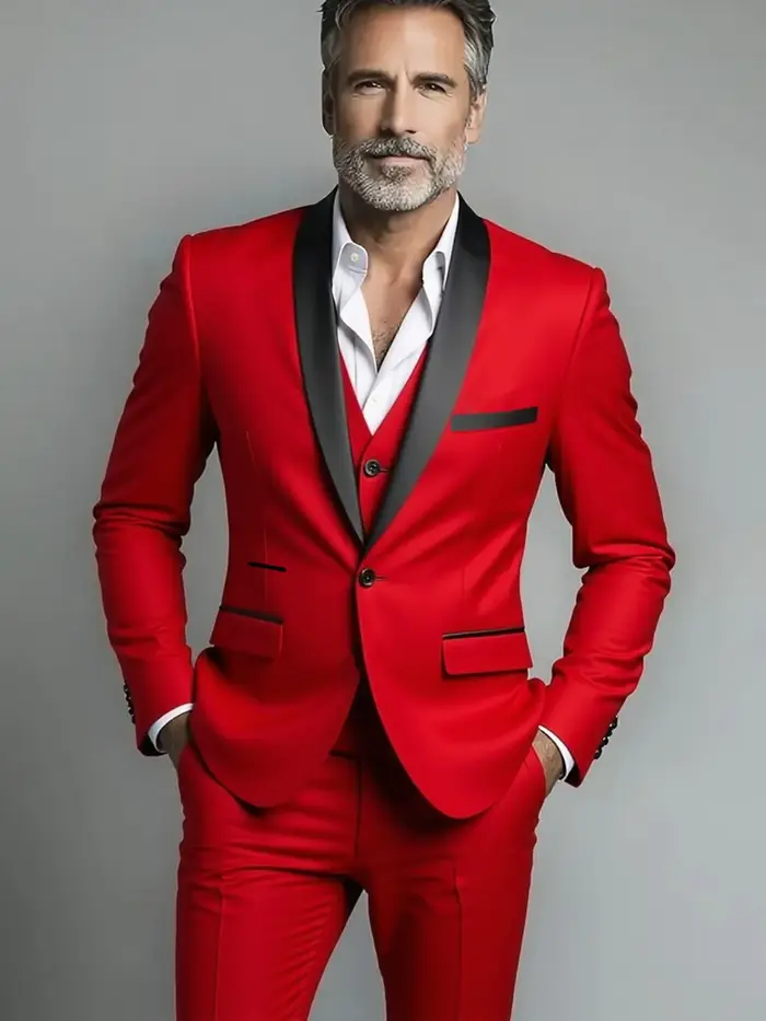 Costume (costume + gilet + pantalon) hommes d'affaires couleur unie mode minceur travail couleur uni