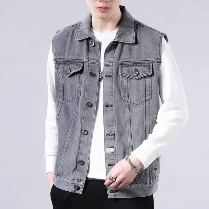 Gilet en jean rétro haut de gamme, revers sans manches pour hommes, gilet, gilet, gilet, gilet, gile