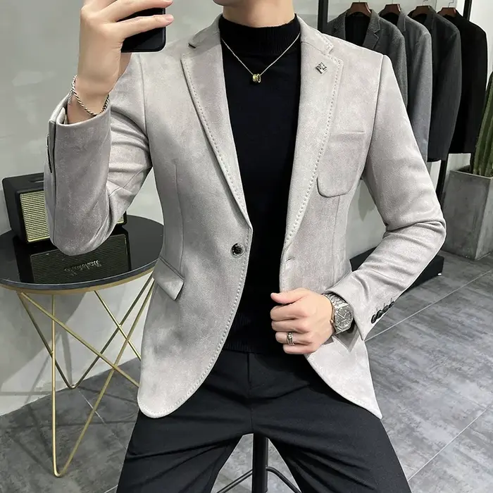 Veste polaire en peau de cerf pour hommes, manteau de costume, Blazer, affaires, loisirs, coupe cint